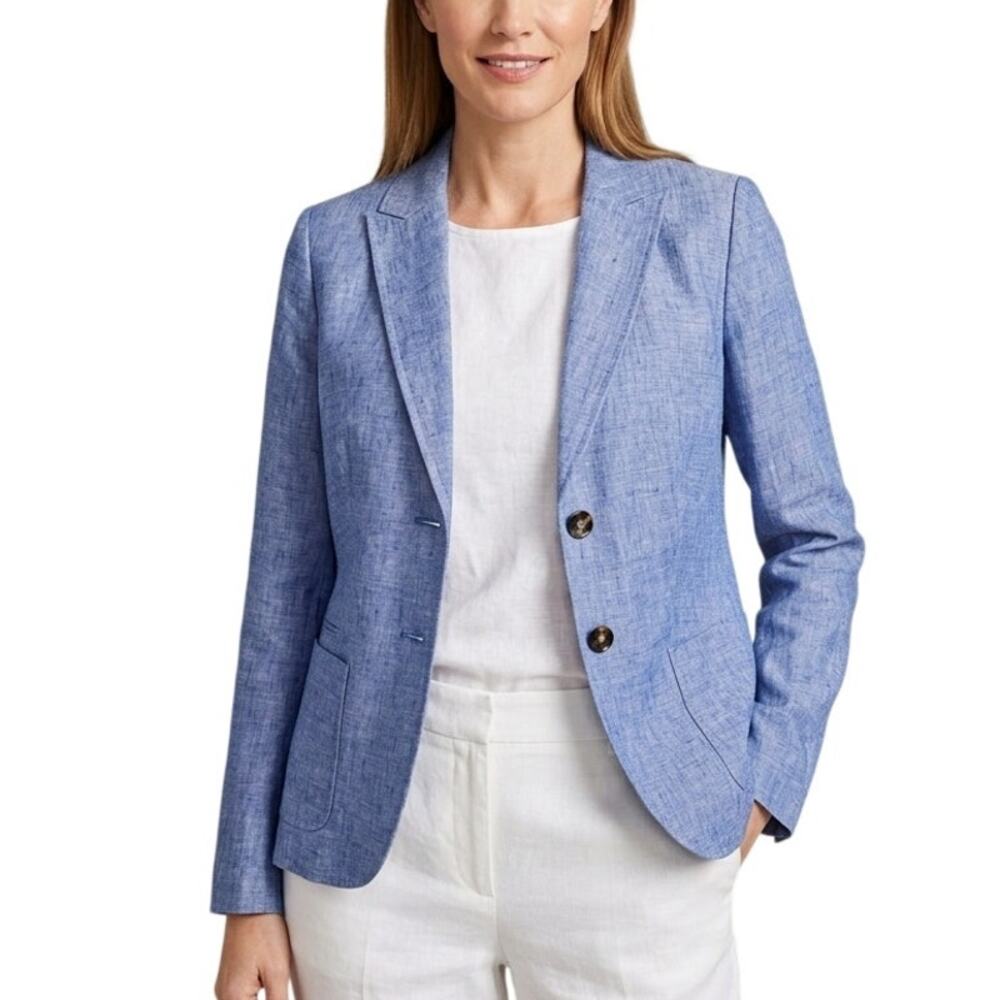 TALBOTS Blue 100% Linen Two-Button Blazer Size 6 Jacket Business Casual